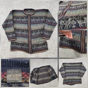 VTG 90s ML Kessler Alpaca Wool Knit Womens L Large Cardigan Full Zip Sweater